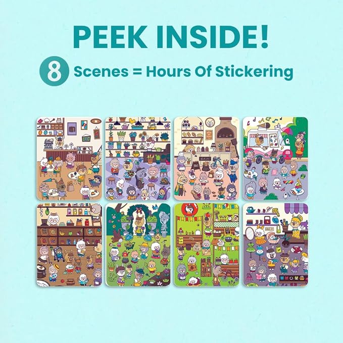 Cupkin Llama Sticker Book Activity for Kids, Toddler Airplane Travel Essentials, 300+ Llama Stickers for Kids + 12 Scenes + 12 Coloring Book Pages, Animal Lover Gift, Children's Crafts Ages 2-8