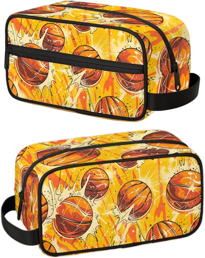 Watercolor Basketball Boys Travel Toiletry Bag Waterproof Wash Bag Shower Shaving Bag Cosmetic Organizer Makeup Bag Portable Toiletries Accessories for Women Men Basketball