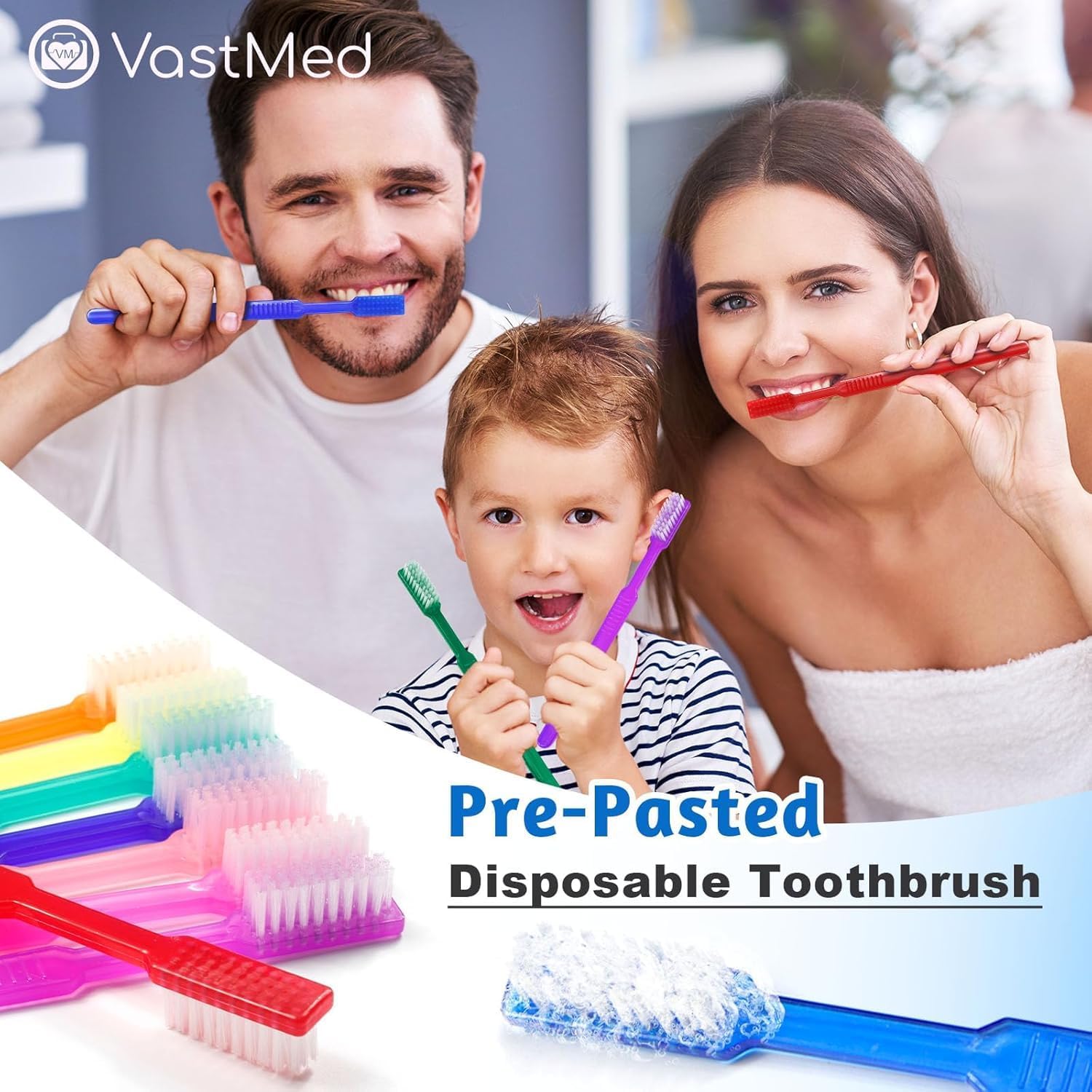 200 Pcs Disposable Pre-Pasted Toothbrushes by Vastmed | Individually Wrapped Pre Pasted Toothbrush | Single Use Waterless Tooth Brush for Hotel, Camping, Homeless Gift