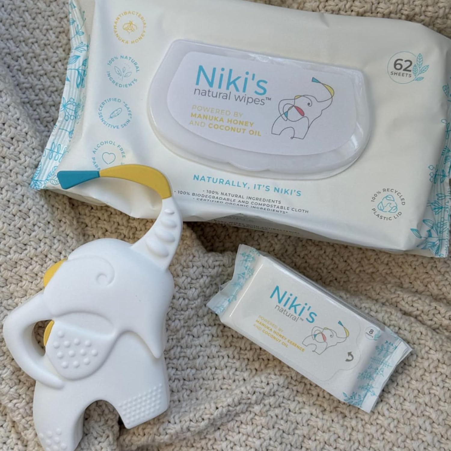 Niki's Natural Pocket Baby Wipes | Organic Baby Wipes Sensitive | Made with Manuka Honey and Coconut Oil, Unscented | EWG Verified | 32 Wipes (4 Pack x 8 Count Wipes)