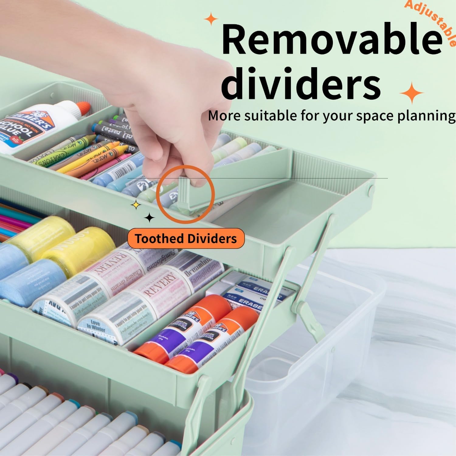 12.5in 3-Layer Multipurpose Craft Organizers and Storage with Adjustable Dividers, Portable Tackle Box, Folding Art & Craft Case for Medicine, Tool, Sewing Organizer (Haze Green)