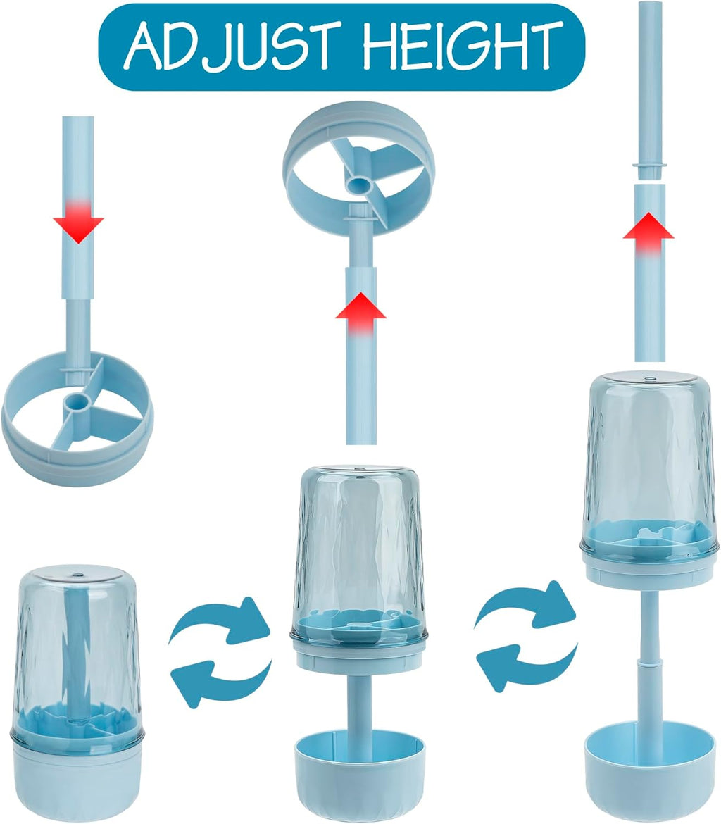 Toothbrush Holder Stand with Cup/Cover, Adjustable Height Toothbrush Organizer with 3 Slots, Portable for Bathroom, Travel, Camping (Blue)