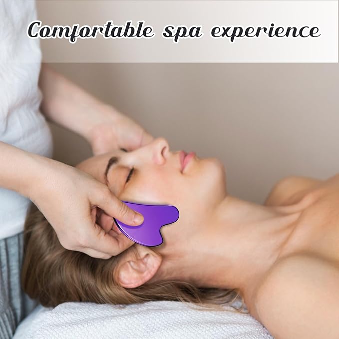 Nuanchu Stainless Steel Gua Sha Facial Tools Metal Guasha Tool for Face Body Jawline Shaper, Double Chin Reducer, Puffiness Reducing, Lymphatic Drainage Massager Skin Care Gift with Pouch(Purple)