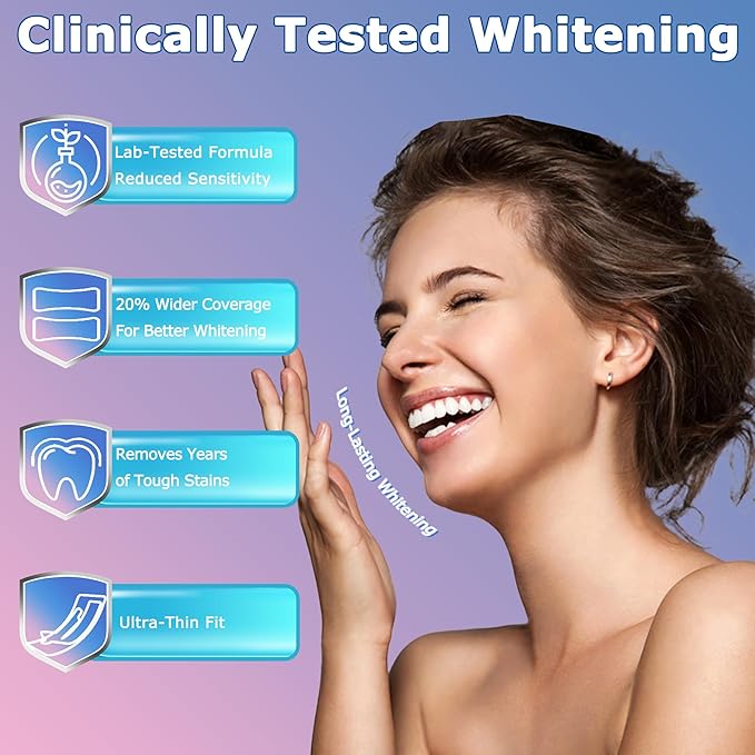 Teeth Whitening Strips, Professional Enamel-Safe White Strips & Whitening Kit, No-Slip for Sensitive Teeth, 3X Faster Results, Coffee, Tea, Wine & Smoking Stain Removal | 28 Treatments - HanrayCare