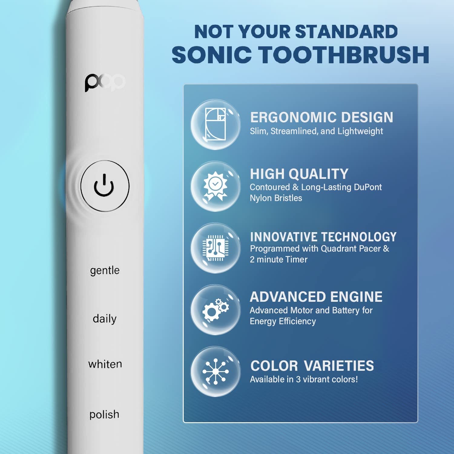 Pop Sonic Pro 2.0 Electric Toothbrush (White) Rechargeable Sonic Toothbrush with 45,000 Vibrations Per Minute & 4 Cleaning Modes for Adults & Kids with Long Lasting Dupont Nylon Bristles