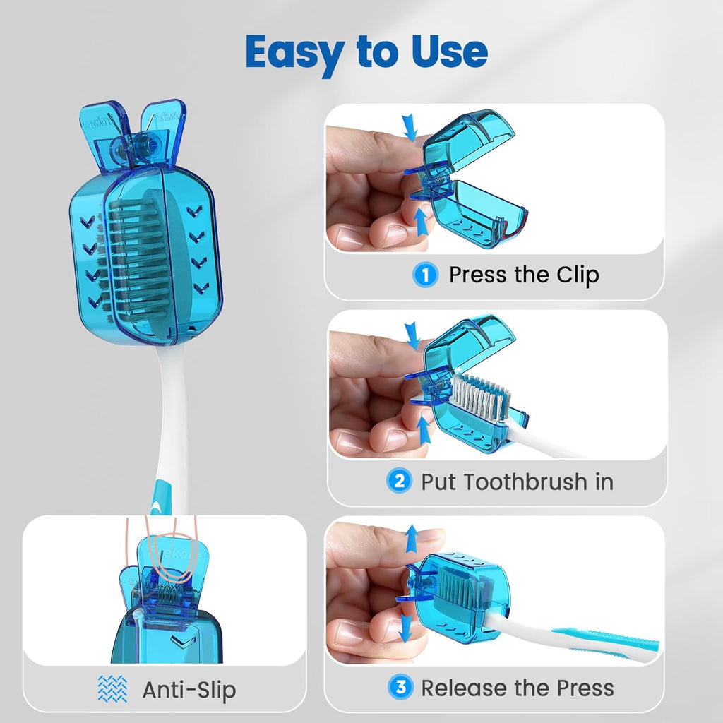 Toothbrush Covers Caps, Clip-On Toothbrush Protector for Household Travel, Brush Head Pod Case Fits Most Manual and Electric Toothbrushes, 6 Count