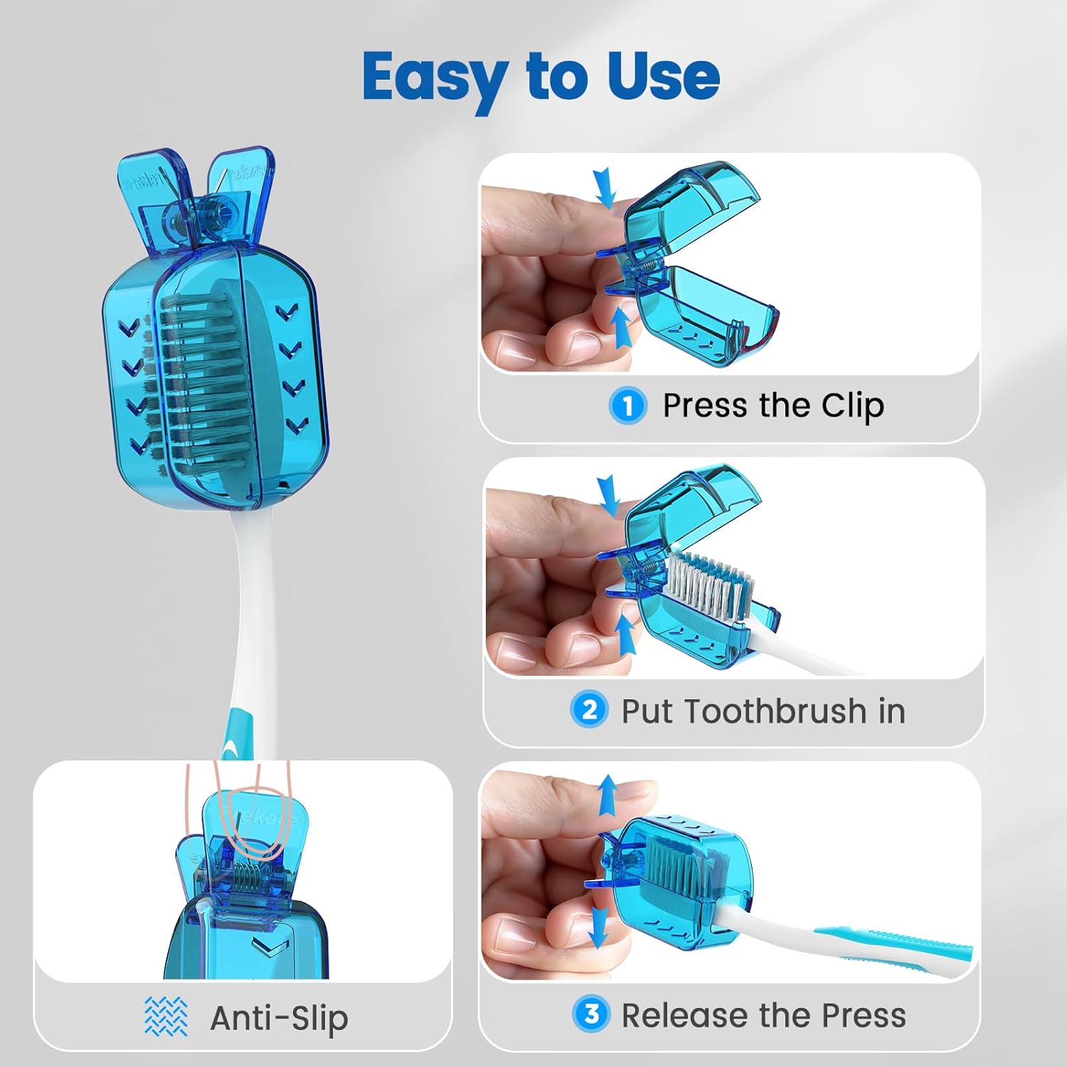 Toothbrush Covers Caps, Clip-On Toothbrush Protector for Household Travel, Brush Head Pod Case Fits Most Manual and Electric Toothbrushes, 6 Count