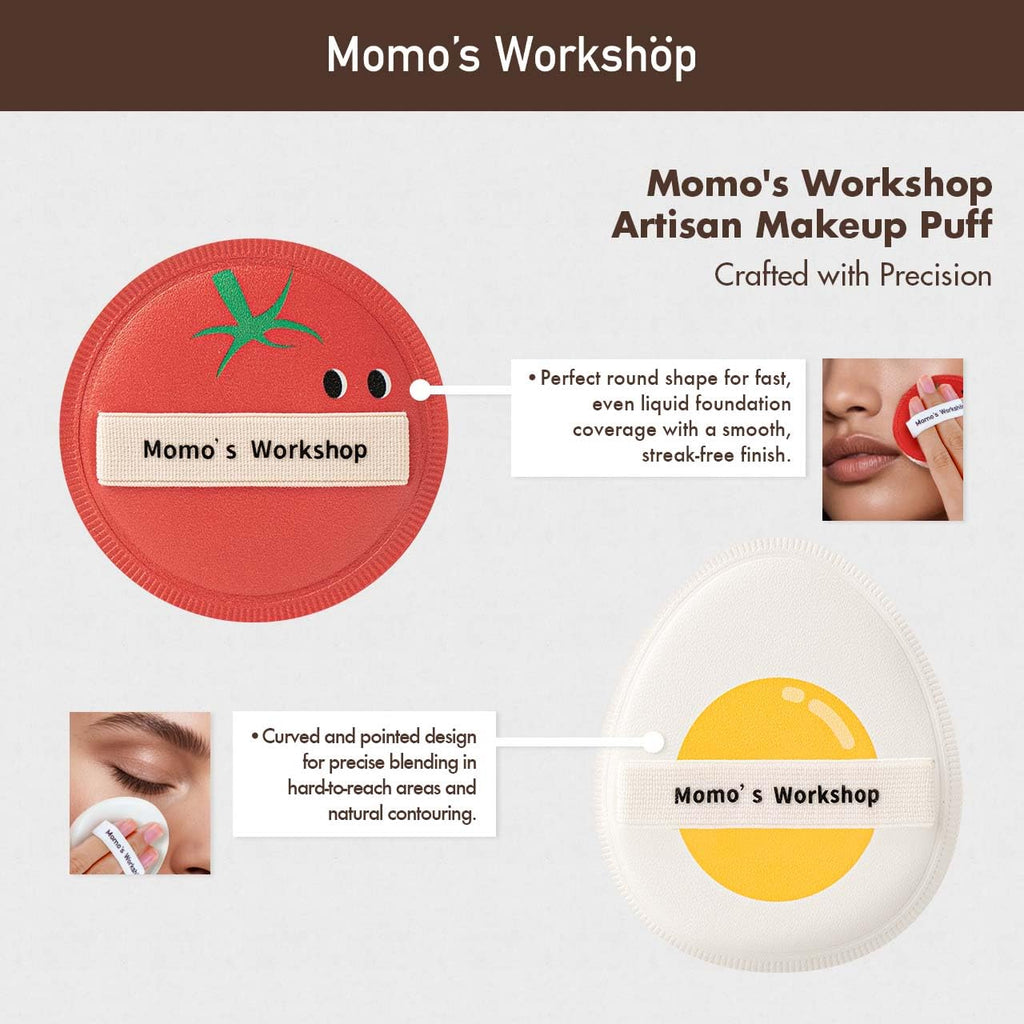 Momo’s Workshop Sun Egg Makeup Sponge Puff & Tomato Makeup Sponge Set - 2PC Medium Bounce Rubycell Foundation Puffs for Creamy Finish, Quick Blending, Comfortable for All Skin Types & Storage Case