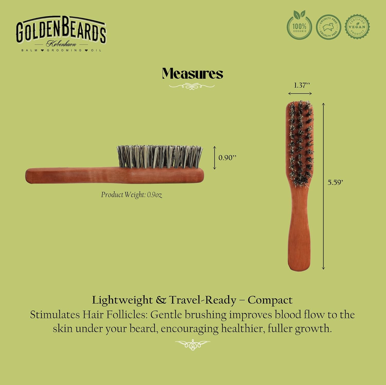 Golden Beards Vegan Beard Brush – Bamboo Handle & Plant-Based Bristles – Eco-Friendly Beard Grooming Brush for Men – Detangles, Styles & Softens Facial Hair