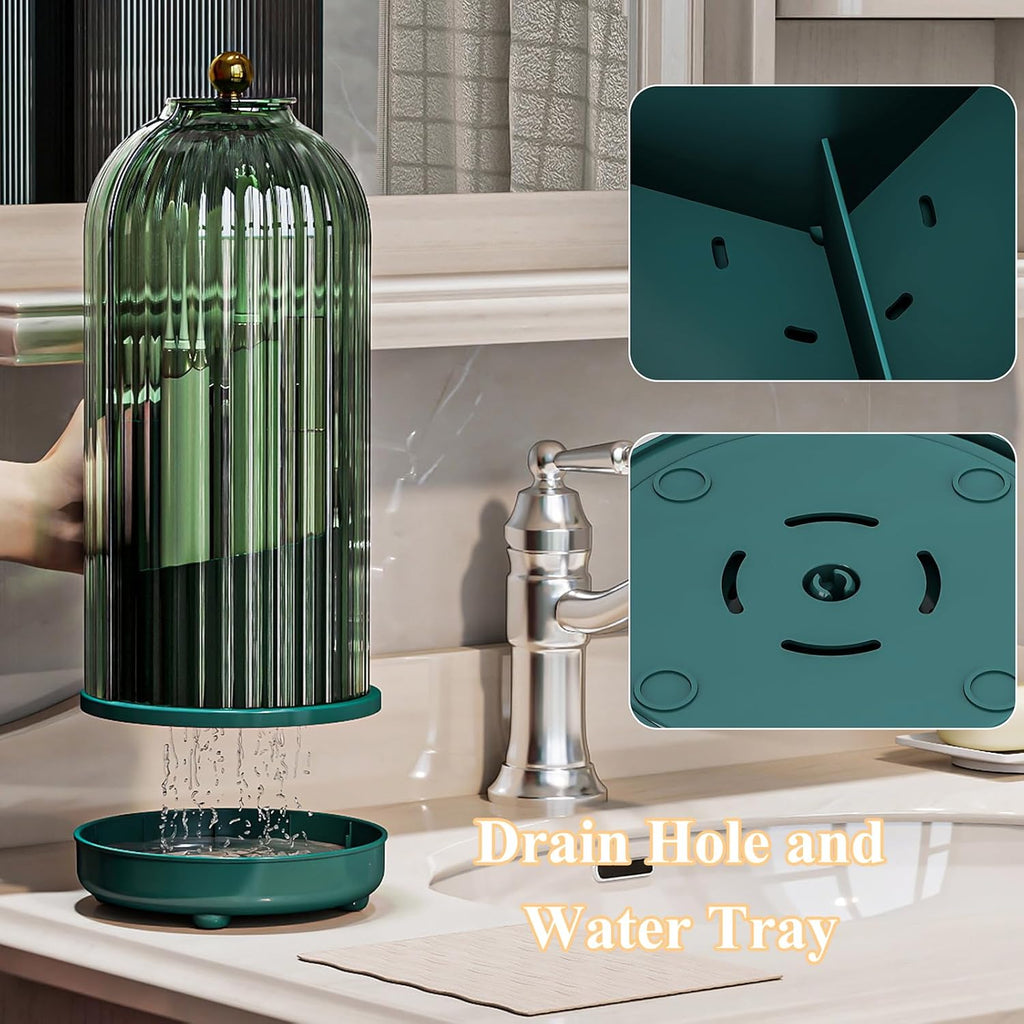 Toothbrush Holders with Cover, Drainage Rotating Electric Toothbrush Organizer, 3 Slots Tooth Brush Holder for Bathroom Counter, Green