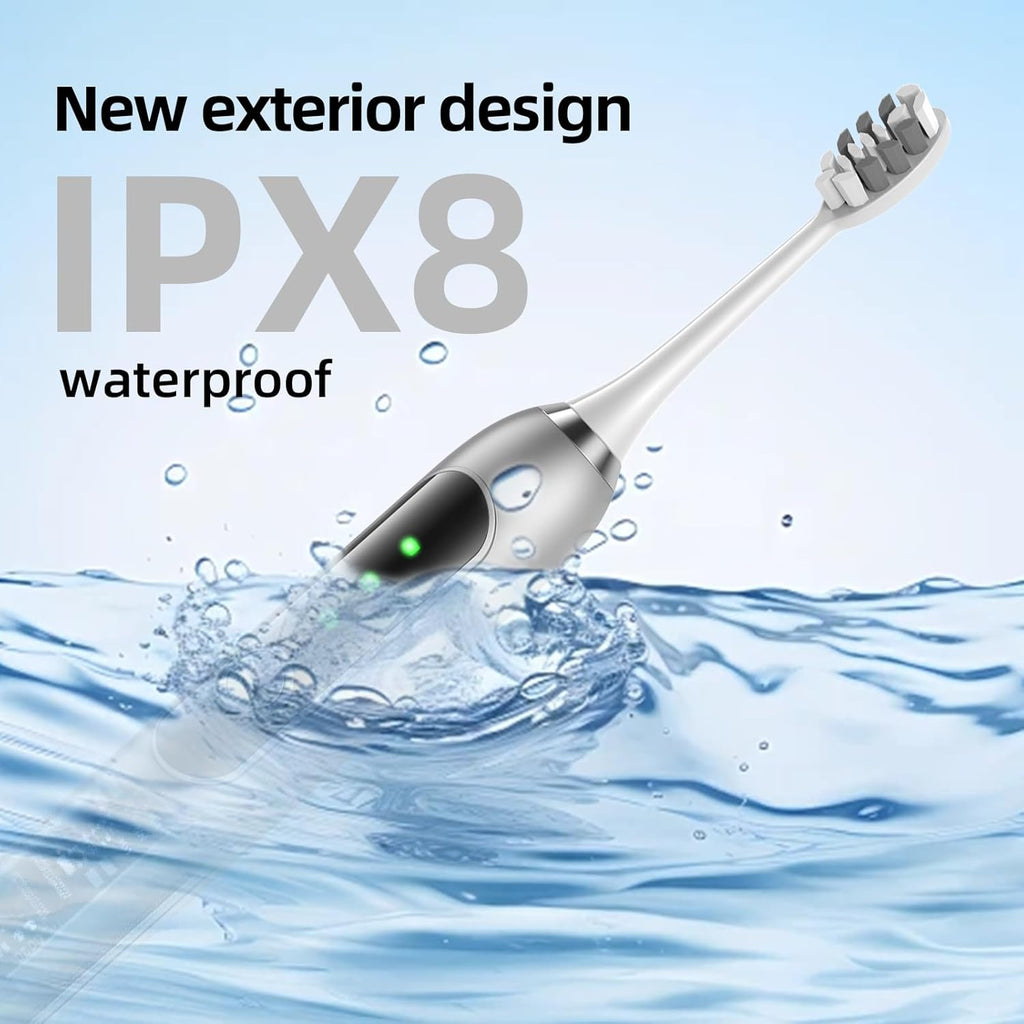 Adult Sonic Electric Toothbrush with 10 Brush Heads, Travel case, and Wall Bracket, Suitable for Both Adults and Children, IPX8 Waterproof, USB Charging, 42000VPM, Silver