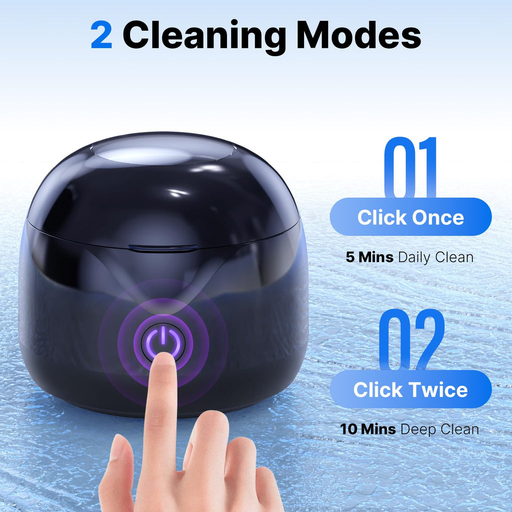 Ultrasonic Retainer Cleaner - UV Dental Cleaning Pod Night Guard Cleaner for Dentures, Aligner, Braces, Toothbrush Heads, Jewelry (Black)