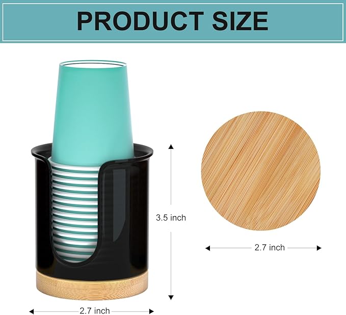 2 Pack Paper Cup Dispenser - Holds 3 oz Mouthwash Cups - Ideal for Bathroom Vanity Countertops (Black)