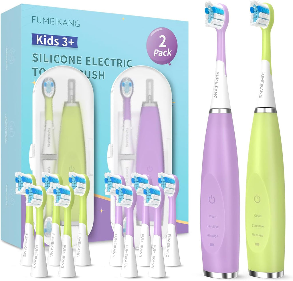 Kids Electric Toothbrushes 2 Pack Smart Sonic Toothbrush for Boys and Girls 3 4 5 6 7 8 9 10 11 12 (Purple+Green, 2 Pack)