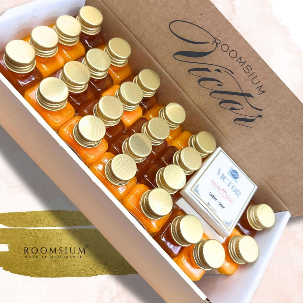 Victor 30-Piece Toiletries Set – Vacation Rental Essentials – Mini Soaps & Travel Size Soap Bars – Bulk Shampoo, Conditioner, Shower Gel & Lotion – Mini Soap Bars Bulk Hotel Toiletries Pack