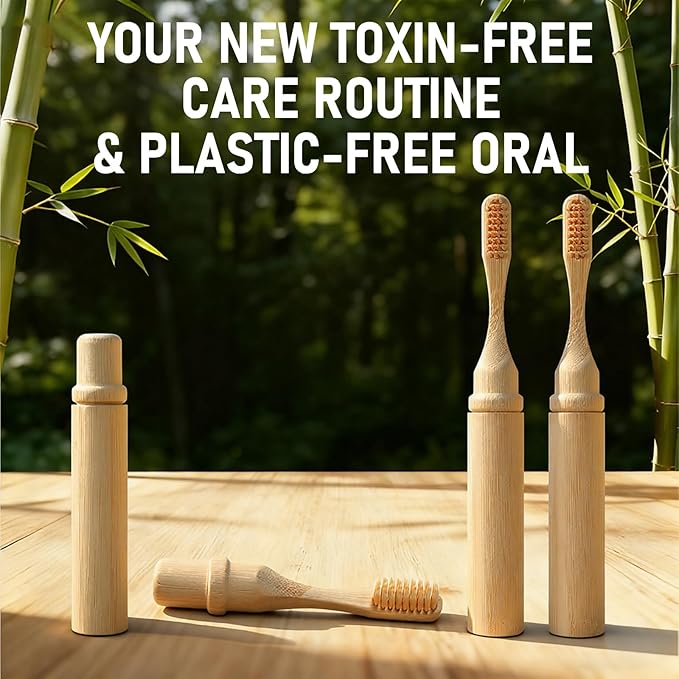 3 Pcs Foldable Bamboo Toothbrush with Soft Bristle Travel Size Toothbrushes with Bamboo Handle Cover Reusable Compact Case for Travel Camping Daily Use