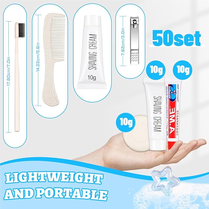 Panitay 50 Sets Disposable Travel Toiletry Kit Hotel Hygiene Kit Disposable Toothbrush Bulk Include Toothpaste Comb Soap for Travel Hotel Homeless Shelter Camping