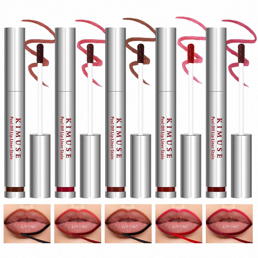 KIMUSE 5Pcs Peel Off Lip Stain, Long Lasting Lip Liner Stain, Waterproof, Transfer-Proof, Smudge-Proof, Highly Pigmented Lip Stain Peel Off Set for All Day Color Hold