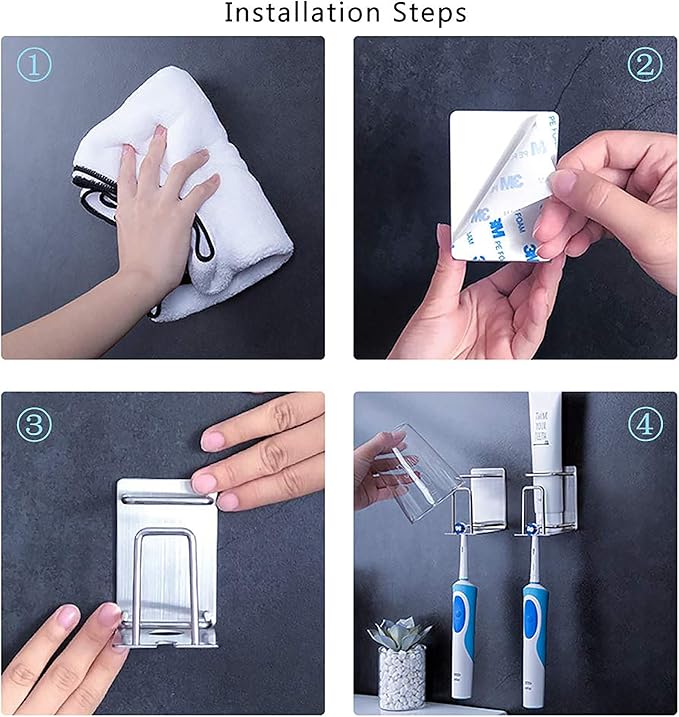 HANZE Toothbrush Holder 304 Stainless Steel Adhesive Wall Mounted 3 in 1 with Toothbrush Holder Toothpaste Holder and Cup Holder for Bathroom Shower, 2 Pack(Black)