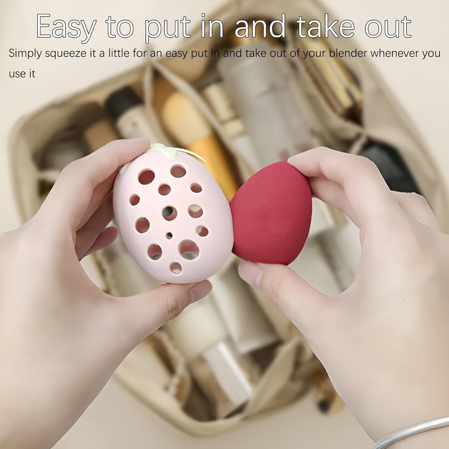 2PCS Makeup Sponge Holder for Women–Cute Strawberry Shaped Makeup Blender Holder,Double-Sided Breathable Silicone Case for Travel or Daily Use