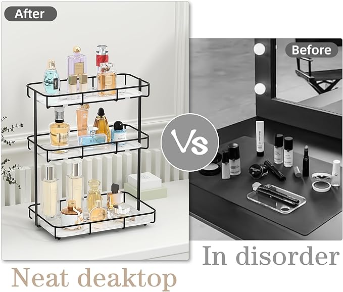 Bathroom Organizer Countertop Perfume Organizer Makeup Organizer Cosmetics Storage Display Rack Vanity Tray Dresser Stainless Steel Gold Shelf White Marble Ceramic Tray