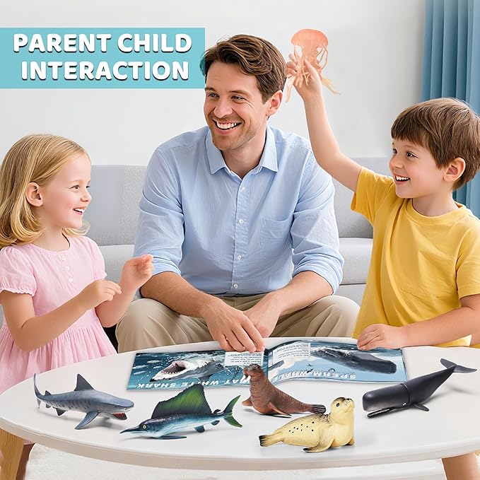 20 Pcs Ocean Animal Toy with Educational Booklet, Plastic Sea Animal with Gift Box, Mini Sea Creature Figures for Kids Age 3+, Birthday Gift, Ocean Theme Party Favor, Water Bath Toy for Toddler