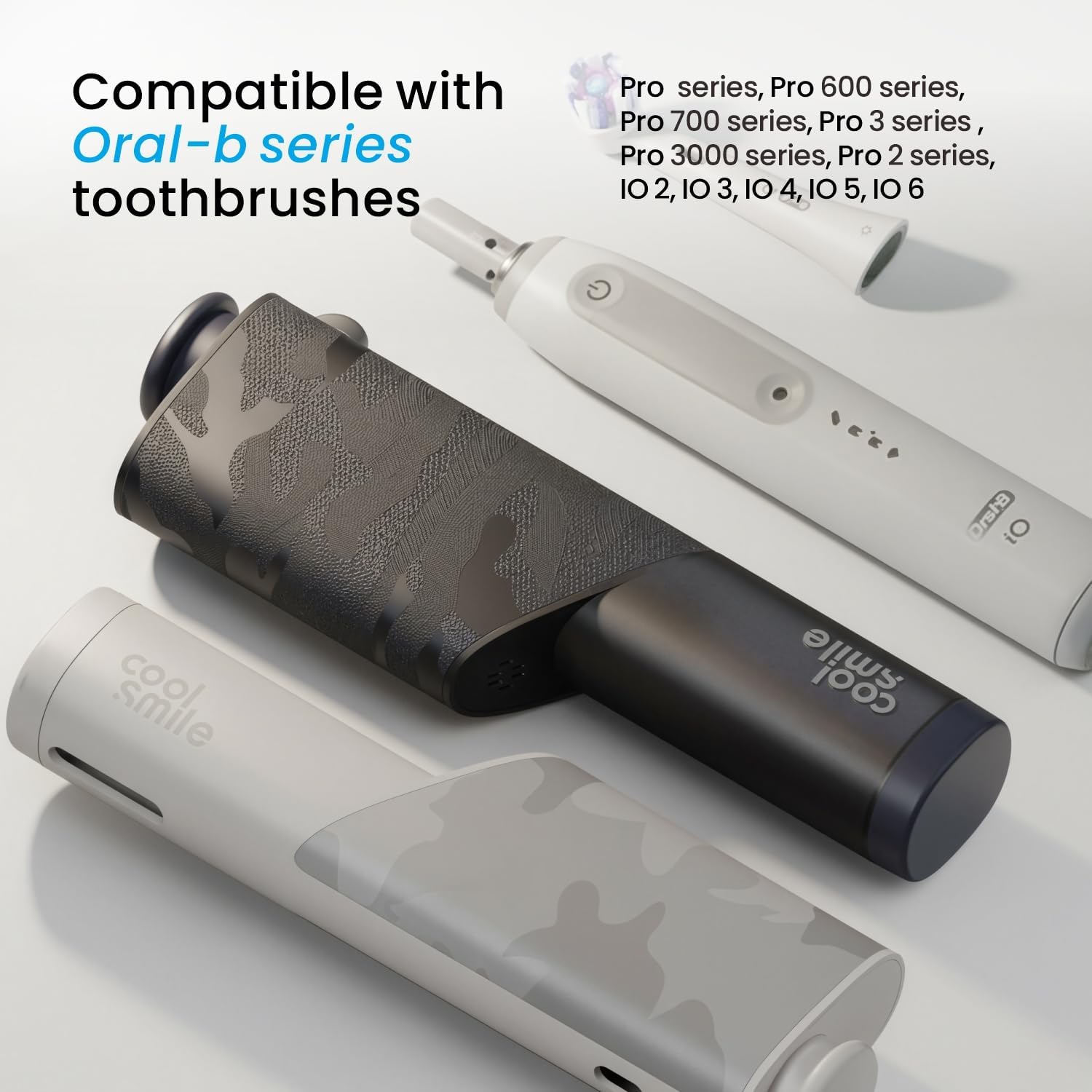 CoolSmile Charging Travel Case Compatible with Oral B Electric Toothbrushes, Fits Oral-B pro 2/ pro 3, pro 600/700/ 1000/1500/ 2000/3000/ 3500/5000/ 7000/ io2/ io3/ io4/ io5/ io6, Grey