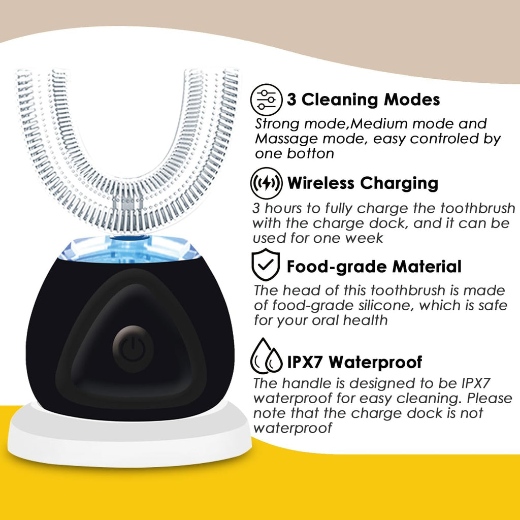 360 Ultrasonic Toothbrush, Automatic Toothbrushes Auto Sonic Tooth Brush, Teeth whitening Brush with Timer & Wireless Charging 360° Ultrasonic Electric Toothbrush for Adult