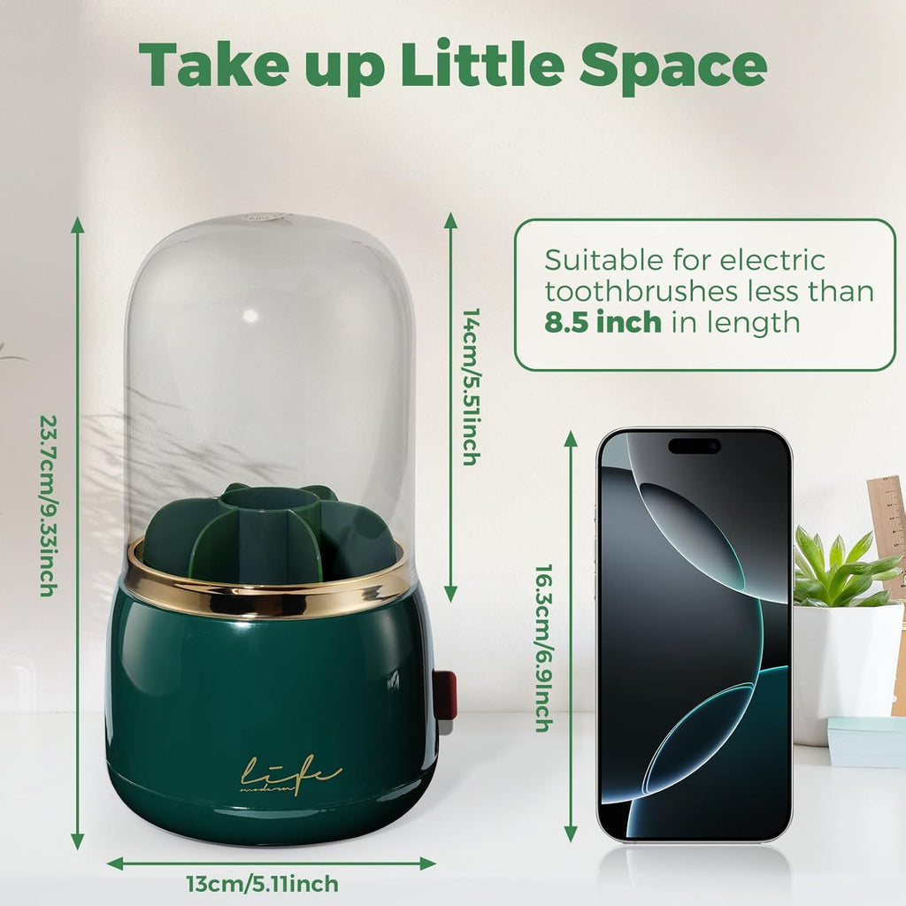 Toothbrush Holders for Bathrooms, Rotating 7 Slots Toothbrush Holder with Cover, Kids Electric Toothbrush and Toothpaste Holders for Caddy for Bathroom Vanity, Sink, Countertop, Dark Green
