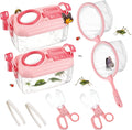 2Sets Bug Catcher for Kids- Sturdy Kids Bug Catching Kit Gifts with Collector Butterfly Net Tweezer, Bugs Habitat Outdoor Explorer Kit for Age 3 4 5 6 7 8, 8Pcs, Pink