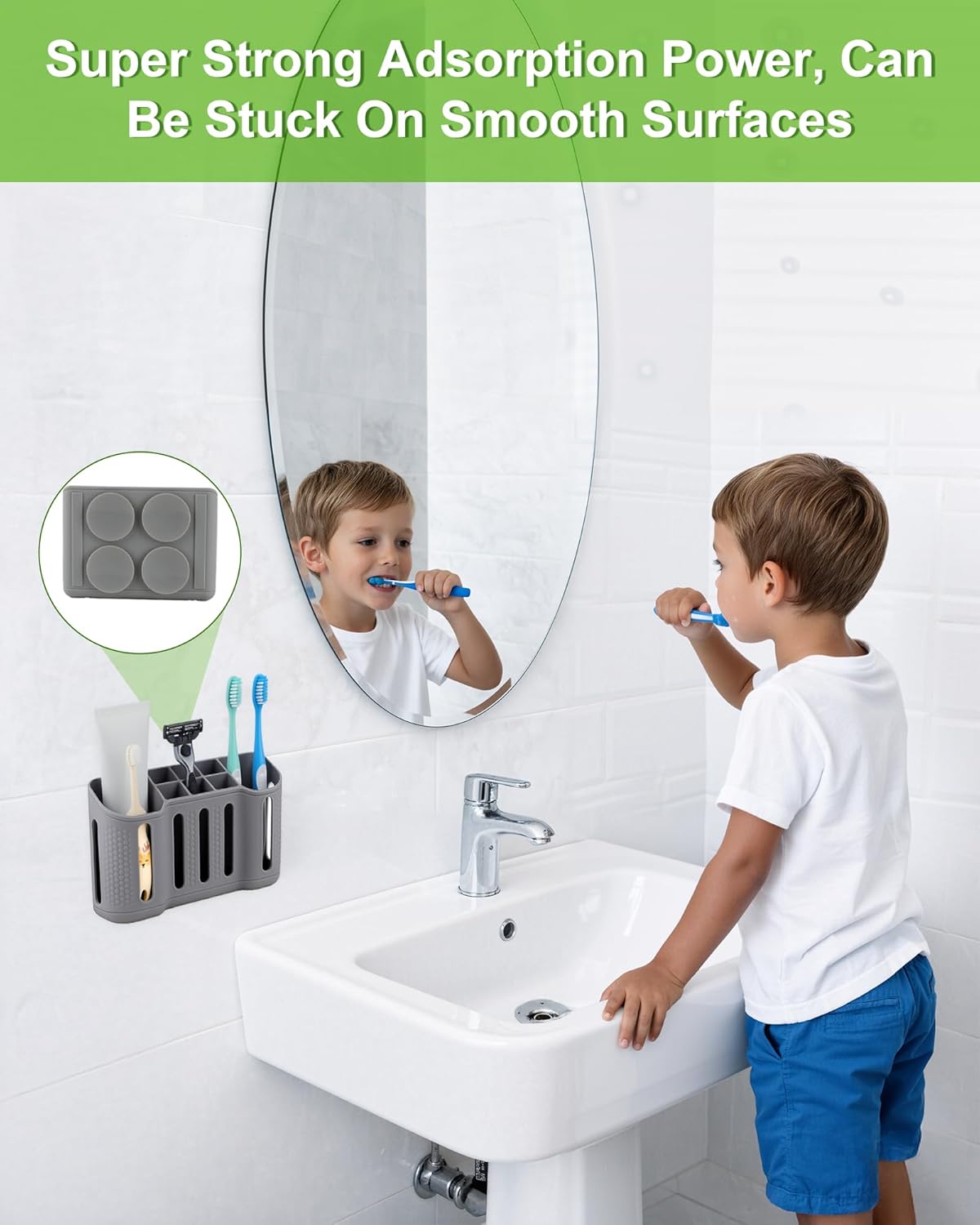 Tooth Brush Holder for Bathroom, Silicone Toothbrush Holder with Drainage, Bathroom Organizers and Storage, 8 Slots Kids Electric Toothbrush and Toothpaste Holde Drainage