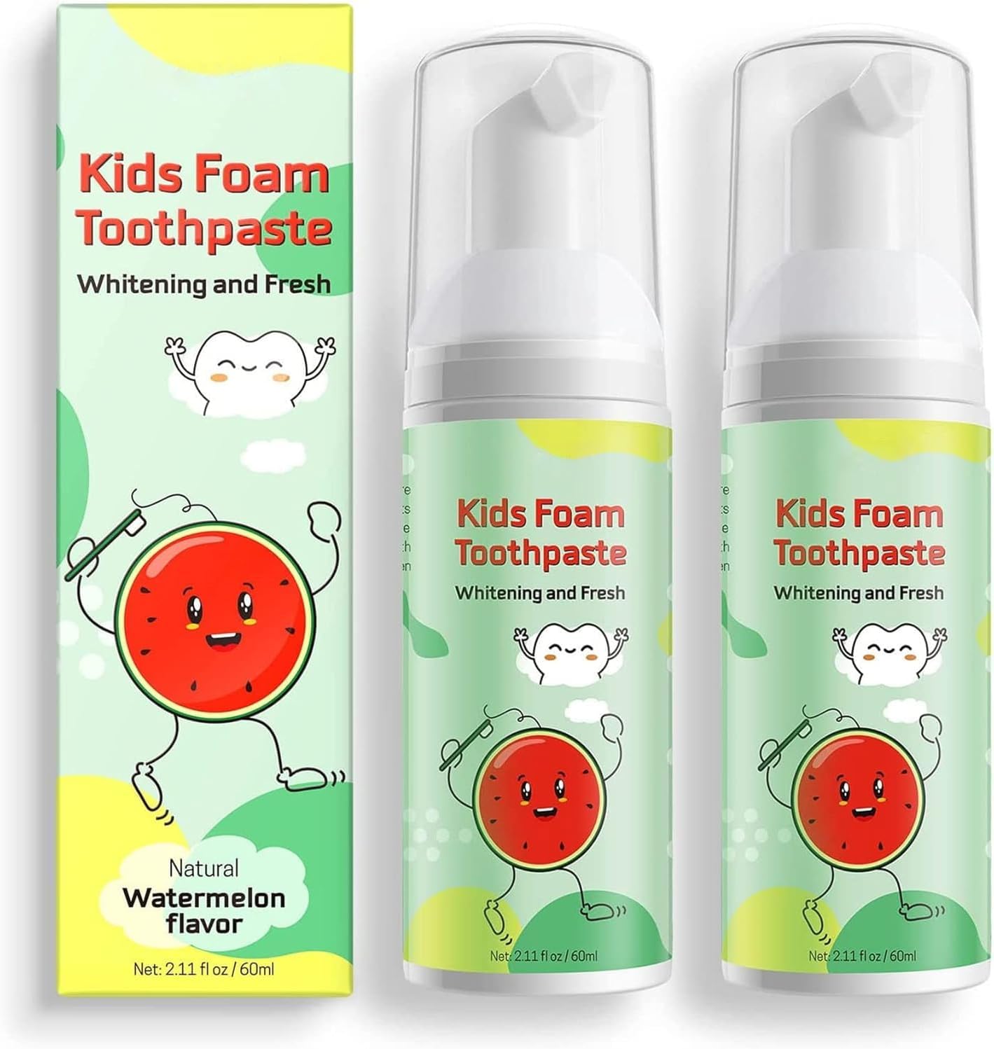 Foam Toothpaste Kids,Toddler Toothpaste with Low Fluoride & Natural Formula to Reduce Plaque, Kids Toothpaste for U Shaped Toothbrush for Children Ages 3 Plus (120 ML, Watermelon)