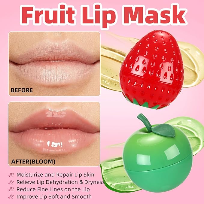 6 PCS Bee Lip Balm Fruit Lip Mask, Teen Girl Stuff, Bulk Gifts for Girls, Cute Fruit Balm with Honey & Vitamin E, Effective Reduces Lip Lines Prevention Dry and Crack Lip