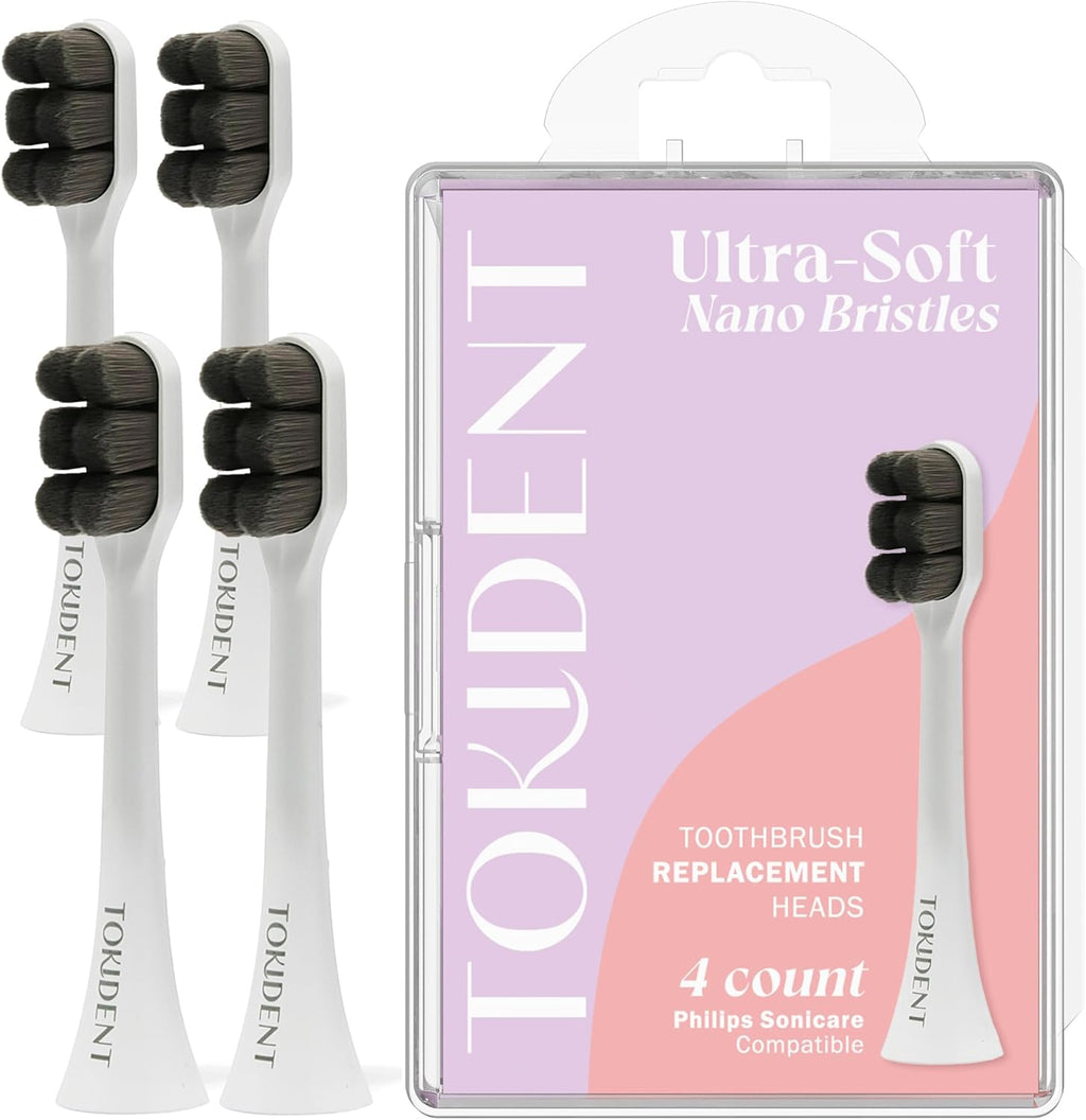 Replacement Brush Heads for Philips Sonicare Electric Brush - Ultra Soft Toothbrush Heads for Sensitive Teeth & Gums - Replacement Head with 10,000 Wave Cut Nano Bristles - 4 Pack - Charcoal Black