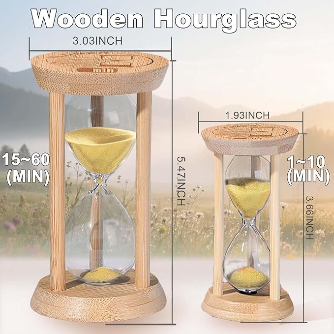 60 Minute Wooden Sand Timers, Bamboo Gold Sand Hourglass for Productivity, 60 Min Reloj De Arena SandClock for Kitchen, Office, Game, Classroom (Gold)