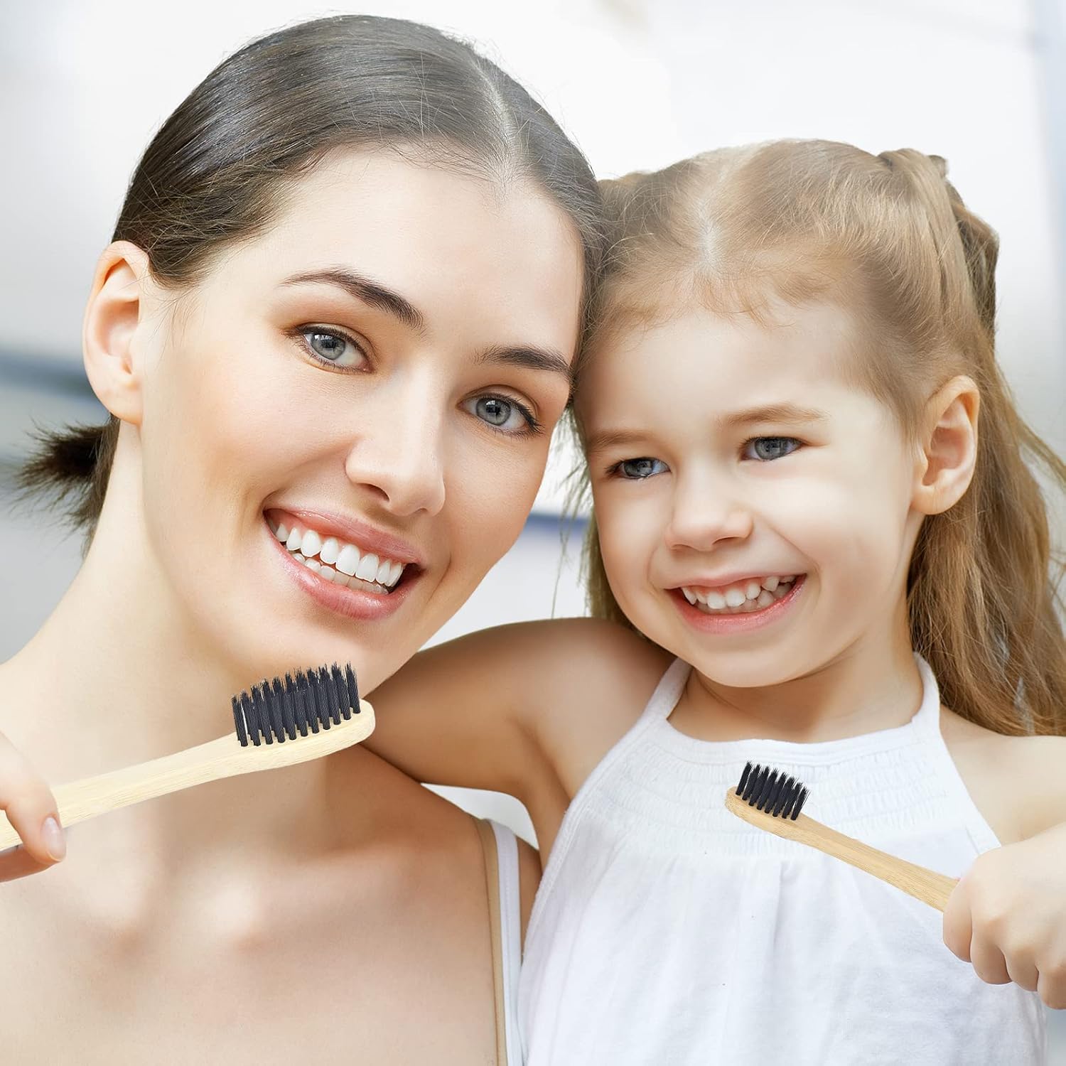 SEVENHEAD 2 PCS Bamboo Toothbrushes With Soft Bristles for Adults - Natural Biodegradable BPA Free Eco-Friendly Wooden Black Toothbrush