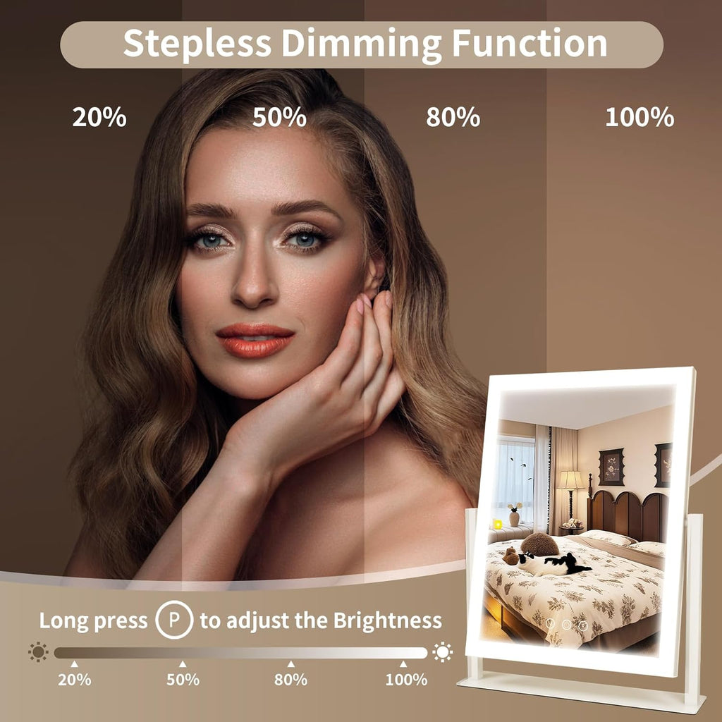 Vanity Mirror with Lights, Three Colors Lighting Mode, 360°Rotation, Lighted Makeup Mirror wih Stand for Desk, Bedroom, Dorm, 11x14.5 Inch