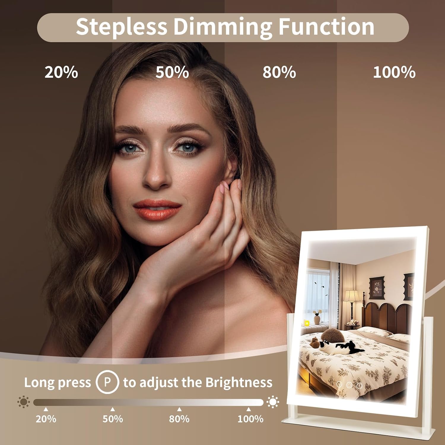 Vanity Mirror with Lights, Three Colors Lighting Mode, 360°Rotation, Lighted Makeup Mirror wih Stand for Desk, Bedroom, Dorm, 11x14.5 Inch