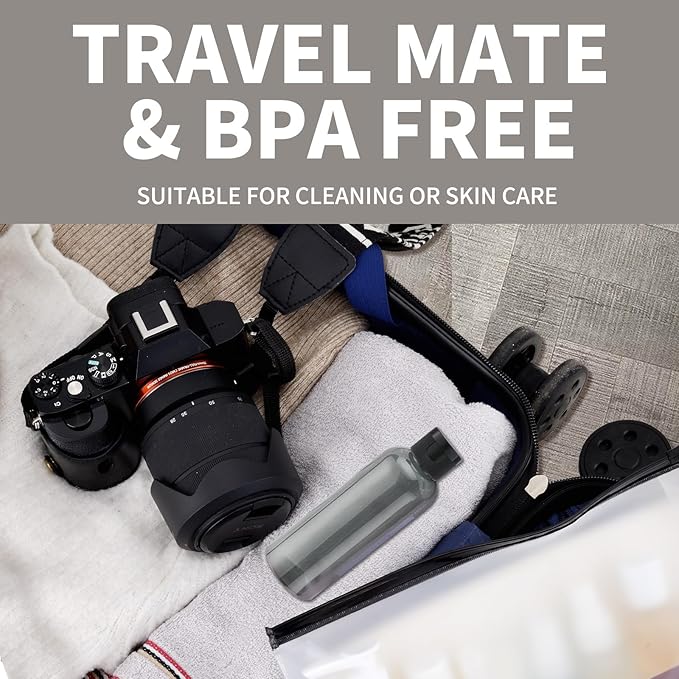 LISAPACK 3.4 oz Travel Bottles for Toiletries, Plastic Travel Size Containers for Shampoo Conditioner TSA Approved, Empty Small Squeeze for Lotion, Leak Proof Mini Liquid Tube for Refillable Black