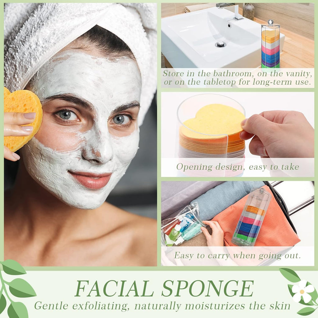Sieral 120 Pcs Compressed Facial Sponges with Container Disposable Face Sponge Pads for Washing Face Cleansing Exfoliating Esthetician Makeup Removal(Heart,Yellow)