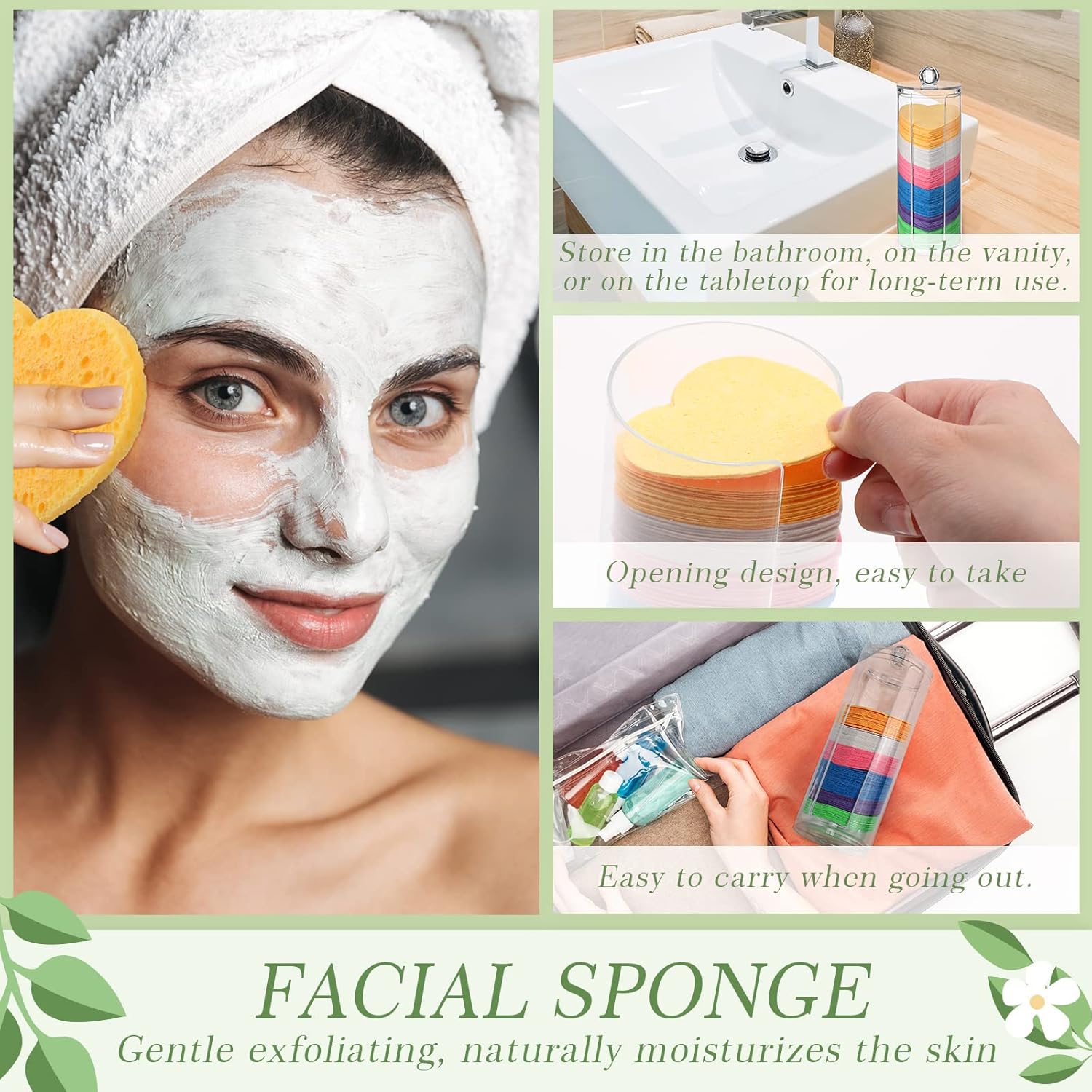 Sieral 120 Pcs Compressed Facial Sponges with Container Disposable Face Sponge Pads for Washing Face Cleansing Exfoliating Esthetician Makeup Removal(Heart,Yellow)