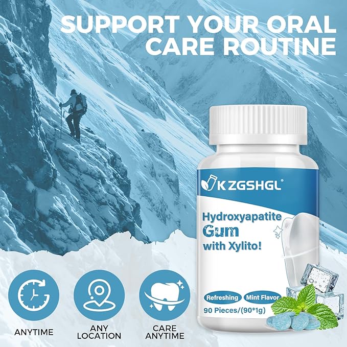 Hydroxyapatite Gum, 90 Pieces, Xylitol Gum, Good for Teeth Remineralization, Sugar-Free Mint Chewing Gum with Xylitol, Two pills after meals to freshen breath and clean teeth