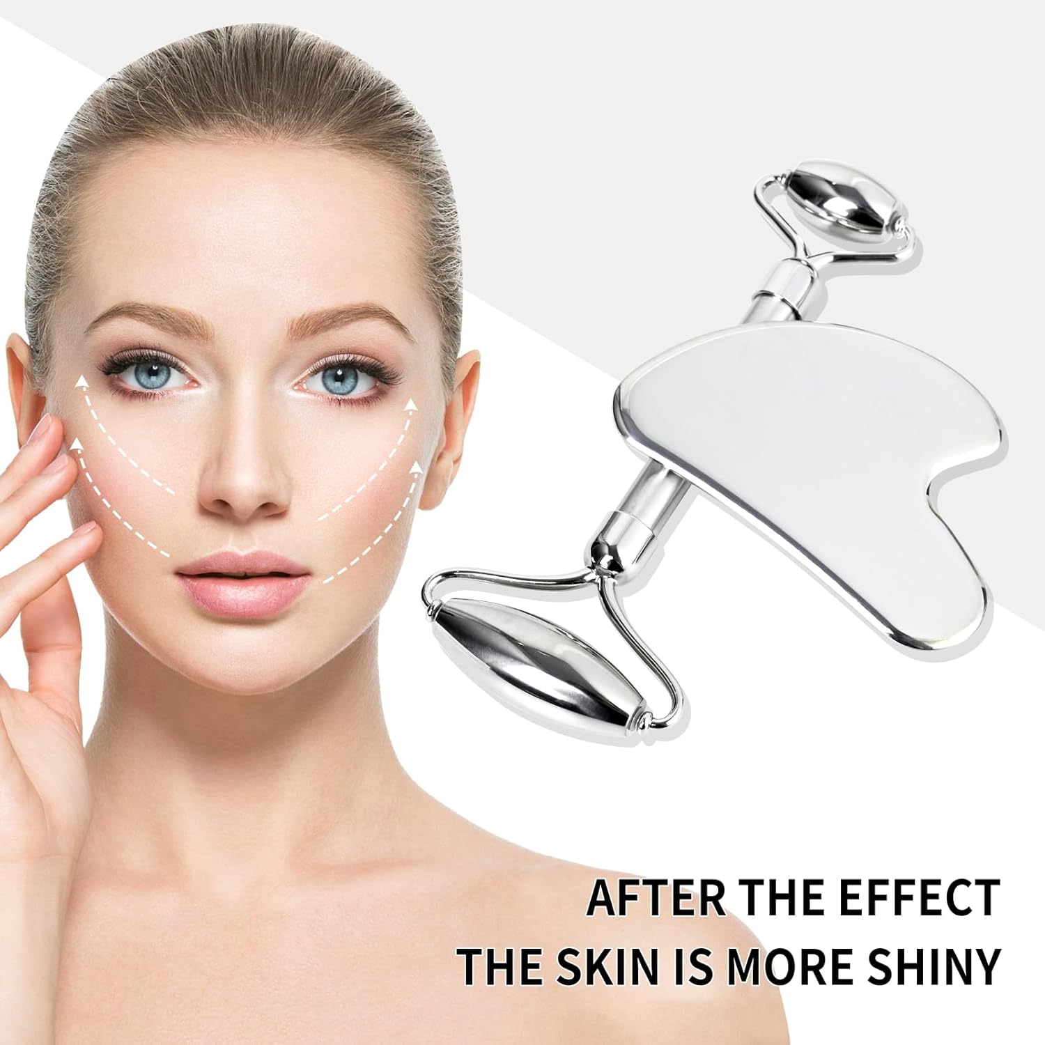 ONLYSKY BEAUTY Face Roller Gua-Sha Set Facial Roller kit for Face Skincare, Stainless-Steel Stone Sculpting Tool, Massager Roller for Skin Care,Gift for Men and Women