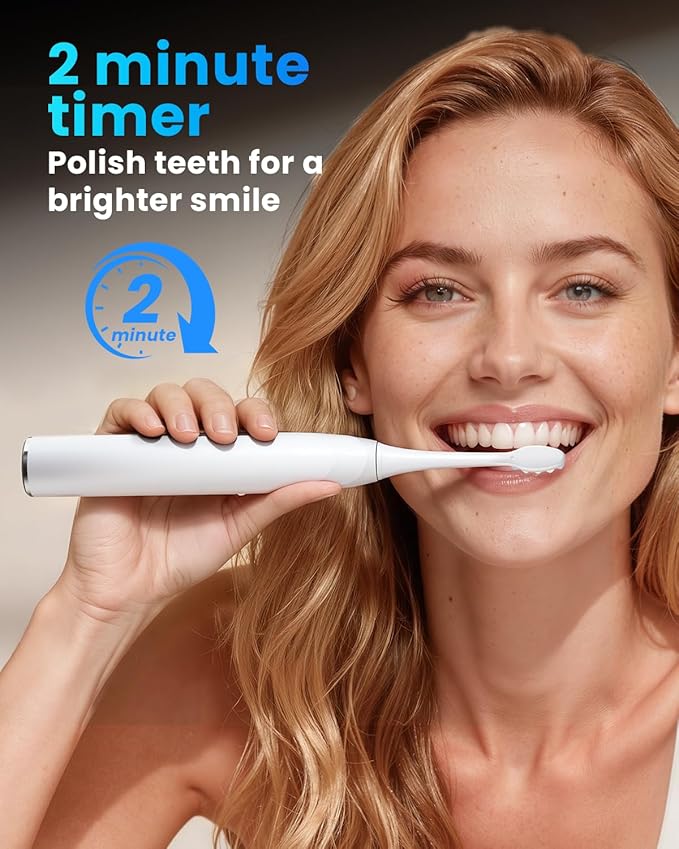 Onlyone Sonic Electric Toothbrush for Adults, Rechargeable Ultrasonic Electric Toothbrush with 8 Brush Heads, Travel Case, Charging Base & Wireless Charging - 5 Modes with Smart Timer