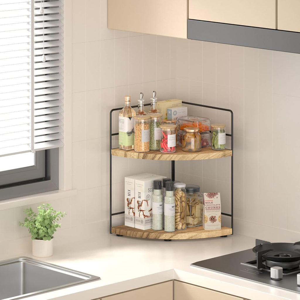 ZGO 2-Tier Bathroom Counter Organizer, Corner and Makeup Organizer for Vanity and Kitchen Counter, Wood