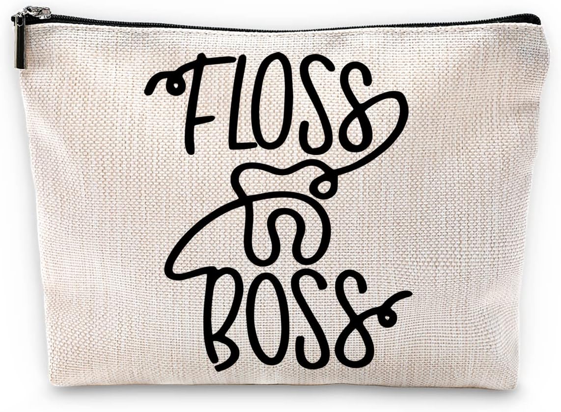 Sufamb Floss Boss Makeup Bag, Funny Dental Assistant Cosmetic Pouch for Women Girls, Funny Gifts for Dentists Women Dental Hygiene Hygienist,Dental Assistant Gifts