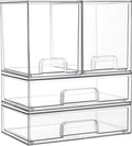 Vtopmart Clear Stackable Storage Drawers Set of 4, Plastic Organizer Bins for Makeup, Cosmetics, Beauty Supplies,Ideal for Vanity, Bathroom,Cabinet,Pantry Organization