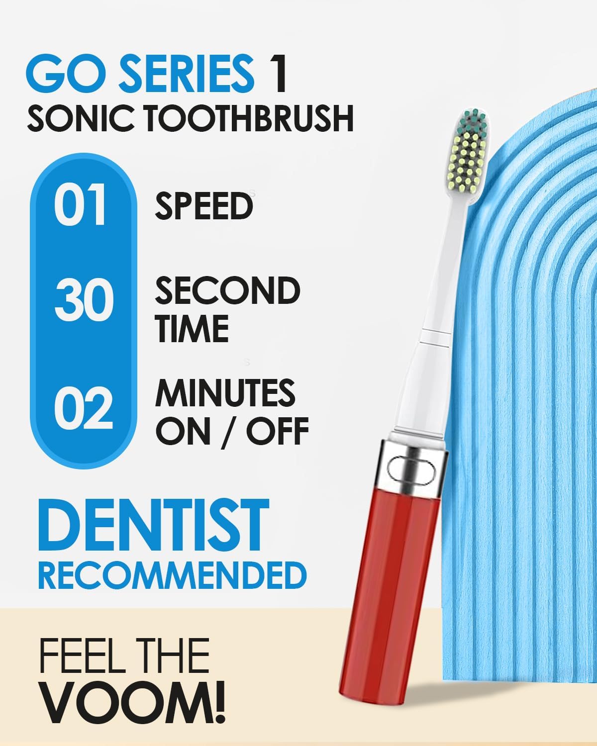 Voom Sonic Go 1 Series Travel Electric Toothbrush Travel Toothbrushes - Battery Operated Toothbrush for Adults & Kids, Dentist Recommended Toothbrush, Portable with 2 Minute Timer (Metallic Red)