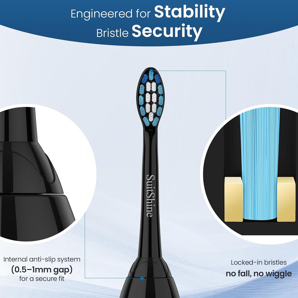 Replacement Toothbrush Heads Compatible with Philips Sonicare and More Click-on Handles 8 Pack Black