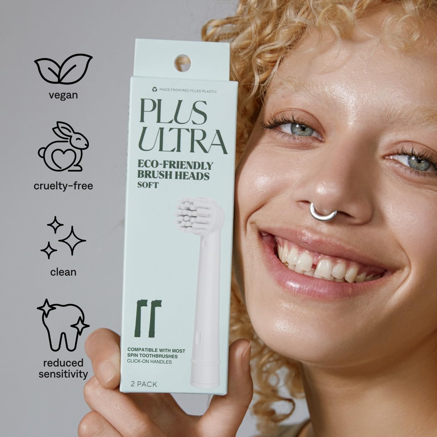 PLUS ULTRA Eco-Friendly Oral-B Compatible Electric Toothbrush Replacement Heads - 2 Heads Per Pack - Soft Toothbrush for Sensitive Teeth